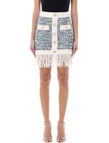 Balmain Fringed Denim Tweed Skirt - Balmain - Modalova