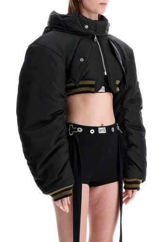 Cropped Black Nylon Padded Bomber Jacket With Hood - Jean Paul Gaultier - Modalova