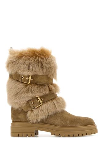 Camel Suede And Fur Maverick Ankle Boots - Gianvito Rossi - Modalova