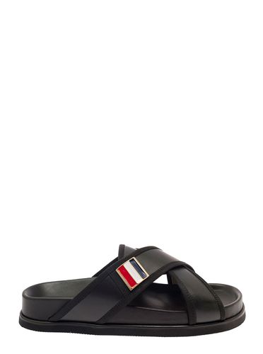 Criss Cross Strap Sandals With Logo In Leather Man - Thom Browne - Modalova