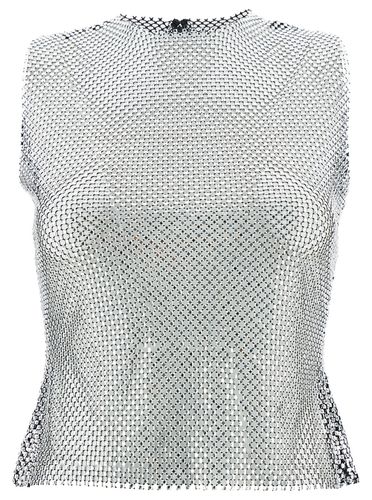 Silver Sleeveless Top With All-over Swarovski In Mesh Woman - Philosophy di Lorenzo Serafini - Modalova