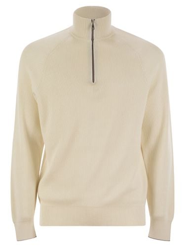 Cotton Rib Sweater With Zip Opening And Raglan Sleeve - Brunello Cucinelli - Modalova