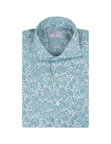 Sean Shirt In Turquoise Paisley Printed Panamino - Fedeli - Modalova