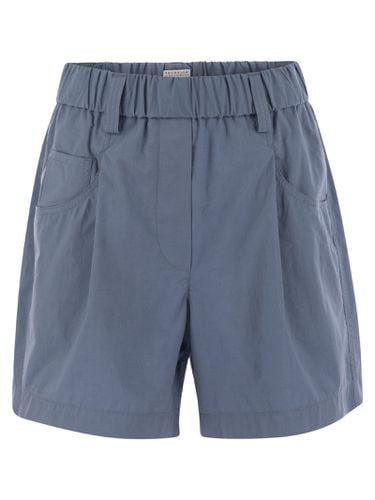Five-pocket Shorts In Lightweight Wrinkled Cotton Poplin With Shiny Tab - Brunello Cucinelli - Modalova