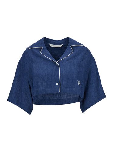 Cropped Shirt With Embroidered Logo In Linen Woman - Palm Angels - Modalova