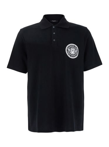 Polo Shirt With Collar And Coin Print On The Front In Cotton Man - Balmain - Modalova