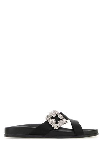 Black Satin Chilanghi Slippers - Manolo Blahnik - Modalova