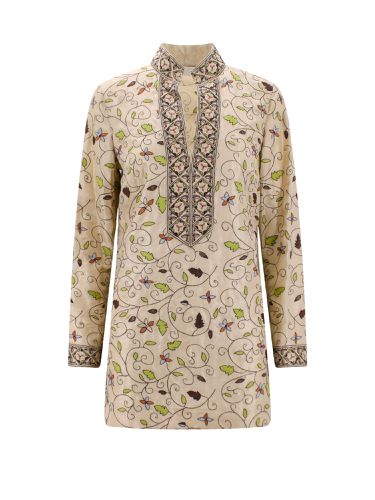 Embroidered Leaf-print Tunic In Silk - Tory Burch - Modalova