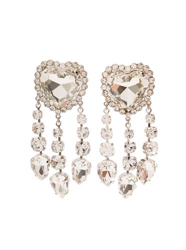 Silver-colored Heart-shaped Clip-on Earrings With Crystal Pendants In Hypoallergenic Brass Woman - Alessandra Rich - Modalova
