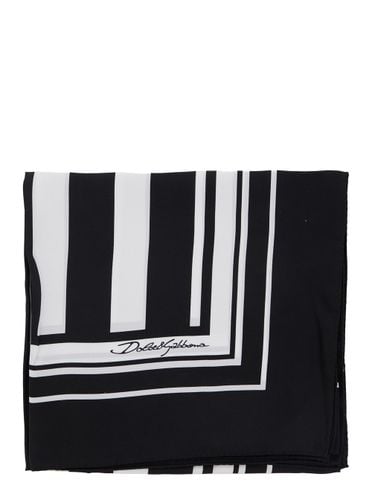 And Square Scarf With Logo Lettering On The Front And All-over Striped Motif In Silk Man - Dolce & Gabbana - Modalova