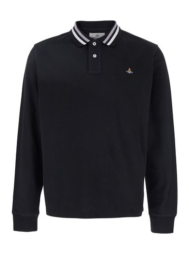 Polo Shirt With Contrasting Collar And Orb Logo Detail On The Front In Cotton Man - Vivienne Westwood - Modalova