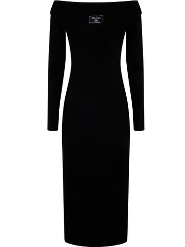 Ls Double Collar Knit Zipped Midi Dress - Balmain - Modalova