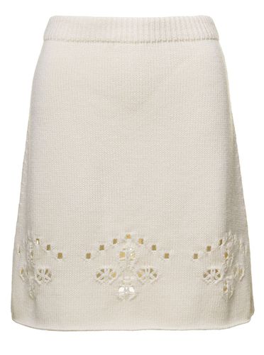 White A-line Knit Mini-skirt With Perforated Motifs In Wool Woman - Chloé - Modalova