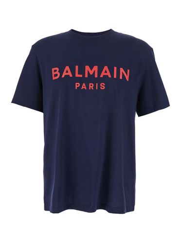 Crewneck T-shirt With Logo Lettering Print On The Front In Cotton Man - Balmain - Modalova