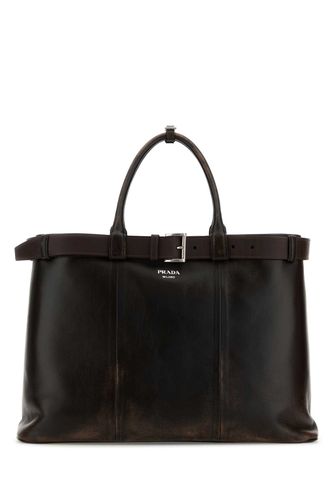 Dark Brown Nappa Leather Large Buckle Shopping Bag - Prada - Modalova
