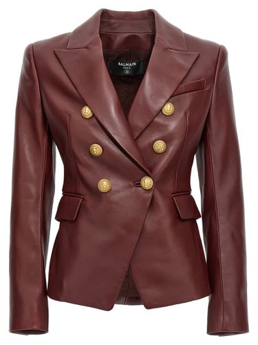 Double-breasted Leather Blazer - Balmain - Modalova