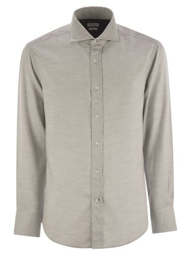 Slim Fit Stretch Cotton Flannel Chevron Shirt With French Collar - Brunello Cucinelli - Modalova