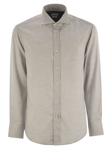 Slim Fit Stretch Cotton Flannel Chevron Shirt With French Collar - Brunello Cucinelli - Modalova