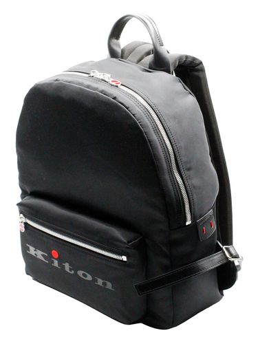 Backpack In Technical Fabric With Leather Inserts And Adjustable Shoulder Straps. Logo On The Front Pocket 40x33x15 Cm - Kiton - Modalova