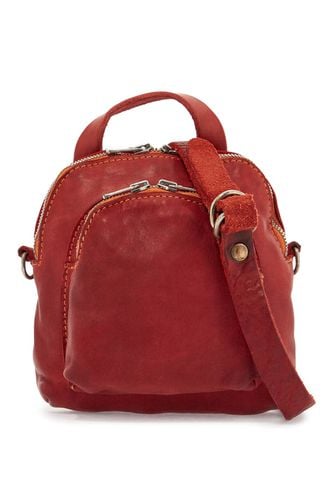 Mini Red Leather Backpack Handcrafted With Adjustable Shoulder Strap And Front Pockets - Guidi - Modalova