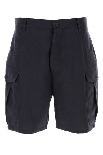 Navy Blue Linen Bermuda Shorts - Giorgio Armani - Modalova