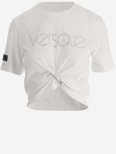 Logo-embellished Crewneck Cropped T-shirt - Versace - Modalova