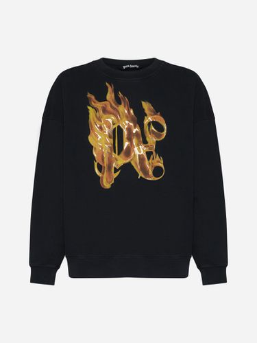 Burning Monogram Cotton Sweatshirt - Palm Angels - Modalova