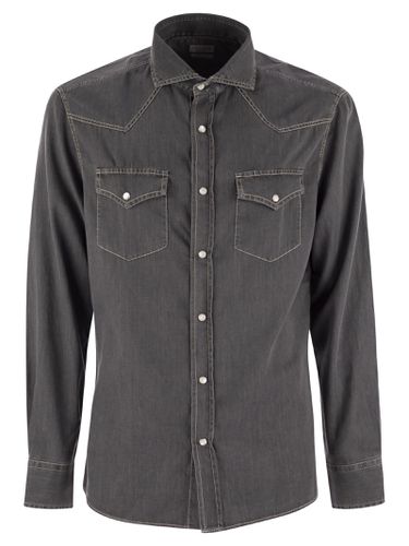 Easy Fit Shirt In Light Denim With Press Studs - Brunello Cucinelli - Modalova