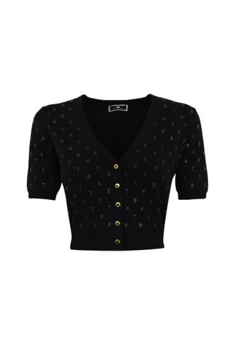 Viscose Cardigan With Rhinestone Lettering - Elisabetta Franchi - Modalova