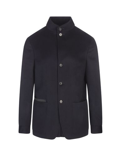 Zegna Dark Blue Cashmere Midi Coat - Zegna - Modalova