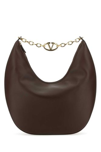 Brown Leather Medium Vlogo Moon Shoulder Bag - Valentino Garavani - Modalova