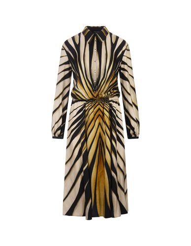 Ray Of Gold Printed Silk Shirt Dress - Roberto Cavalli - Modalova