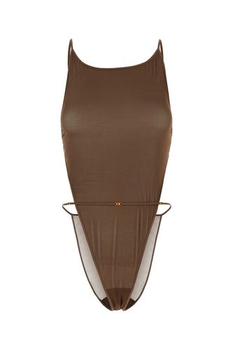 Brown Stretch Silk Bodysuit - Saint Laurent - Modalova