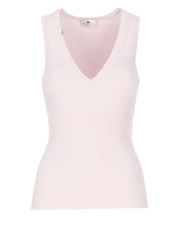 V-neck Rib Knit Top - Elisabetta Franchi - Modalova