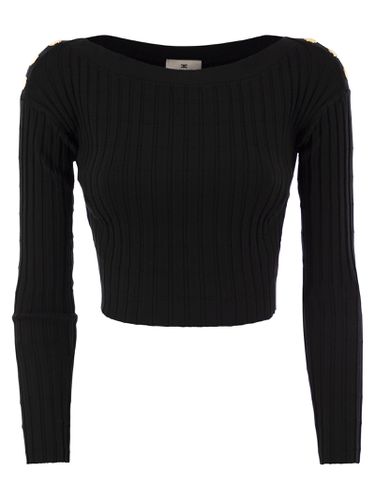 Ribbed Viscose Cropped Sweater With Button Placket - Elisabetta Franchi - Modalova