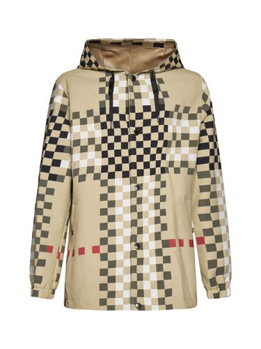 Beige Hooded Jacket With Pixel Check Motif In Polyamide Man - Burberry - Modalova