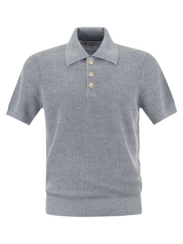 Linen And Cotton Half-rib Knit Polo Shirt With Contrasting Detailing - Brunello Cucinelli - Modalova