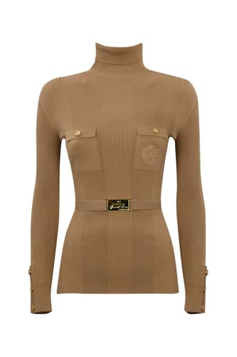 Viscose And Silk Knit Turtleneck With Belt And Logo Embroidery - Elisabetta Franchi - Modalova