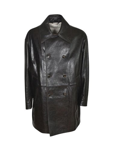 Double-breasted Leather Jacket - Giorgio Armani - Modalova