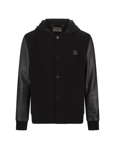 Hoodie Sweatjacket With Leather Sleeves - Philipp Plein - Modalova