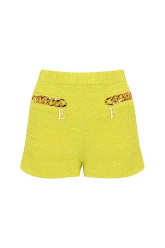 Tweed Shorts With Logo Chain - Elisabetta Franchi - Modalova