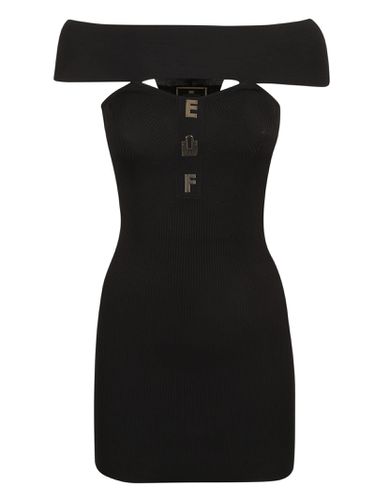 Logo Plaque Off-shoulder Knit Mini Dress - Elisabetta Franchi - Modalova