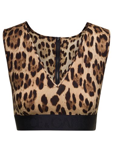 Brown Leopard Printed Sleeveless Top In Stretch Silk Woman - Dolce & Gabbana - Modalova