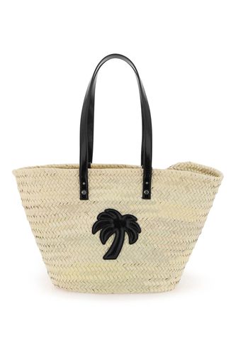 Straw & Patent Leather Tote Bag - Palm Angels - Modalova