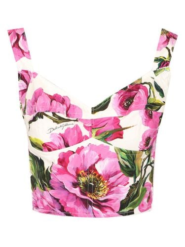 Bustier Top With peonies Print - Dolce & Gabbana - Modalova