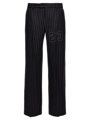 Pinstriped Straight Leg Pants - Off-White - Modalova