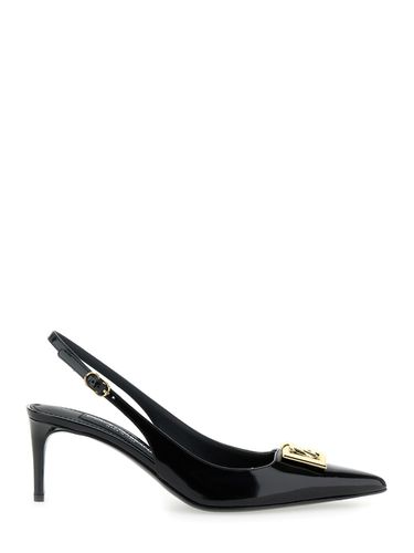 Black Slingback With Plate Logo In Patent Leather Woman - Dolce & Gabbana - Modalova