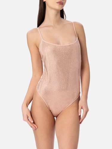 Woman Pale One-piece Swimsuit Cecille With Rhinestones - MC2 Saint Barth - Modalova