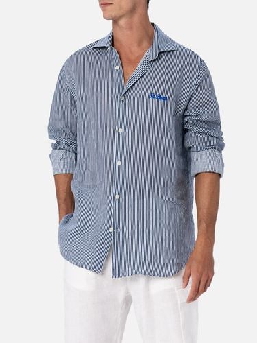 Man Navy Striped Linen Shirt Pamplona - MC2 Saint Barth - Modalova