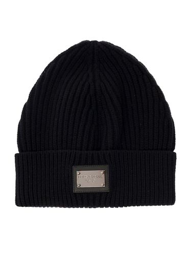 Ribbed Beanie With Logo Plaque In Wool And Cashmere Blend Woman - Dolce & Gabbana - Modalova